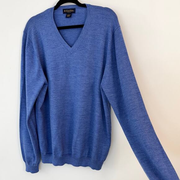 Brooks Brothers Stretch Merino Wool V-Neck Pullover Sweater Light Blue Men's L - Picture 5 of 11